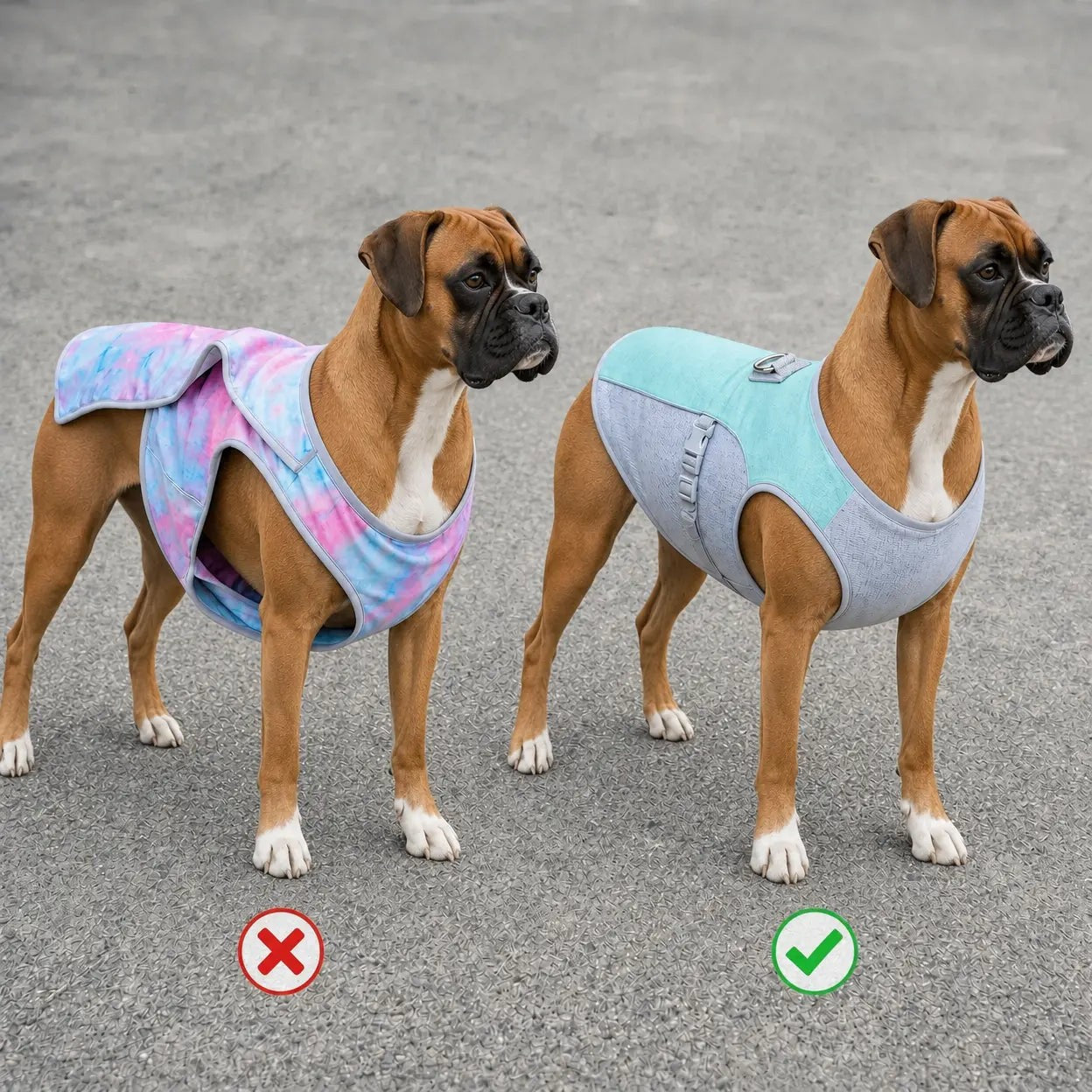 Generic vest gapping on a Boxer vs the breed-specific Nivessa fit
